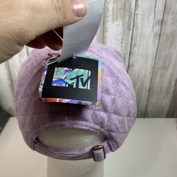 MTV Adjustable Strapback Cap Culturefly Purple Quilted Fleece Hat Patch Logo NWT - Picture 5 of 10